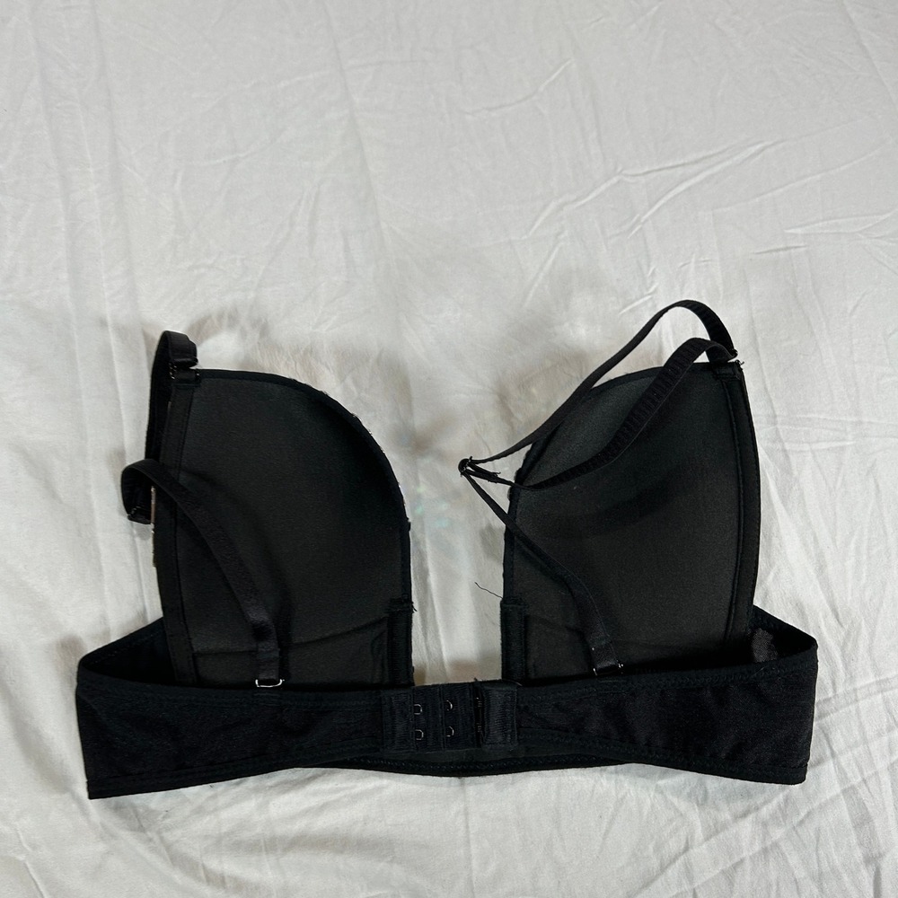 Rhinestone Embellished Deep V Plunge Bra Top Black Iridescent Dance Top M/B - Picture 2 of 6